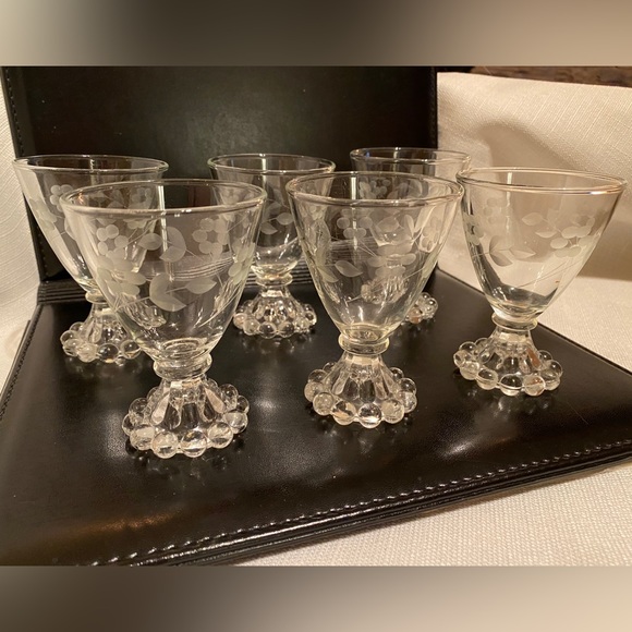 Anchor Hocking Other - Set of 6 Vintage 1950’s/60’s Anchor Hocking ‘Boopie’ 4oz Goblets Floral Etching